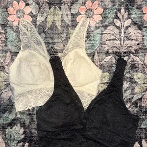 Lace Bralette Set in Dark Grey and White